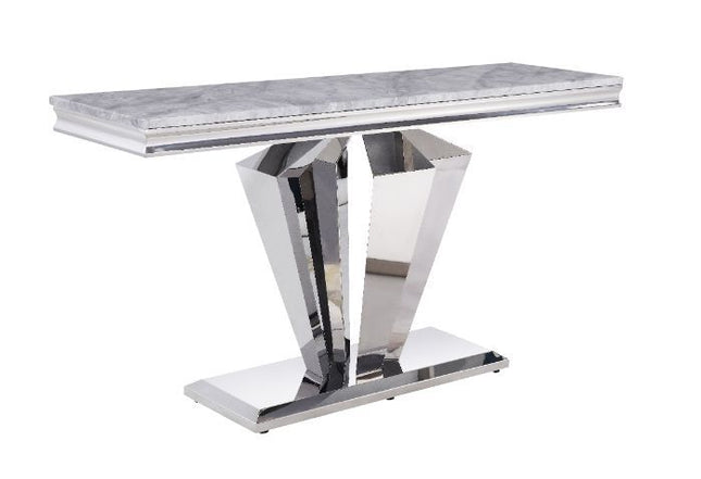 Satinka - Accent Table - Light Gray Printed Faux Marble & Mirrored Silver Finish - Tony's Home Furnishings