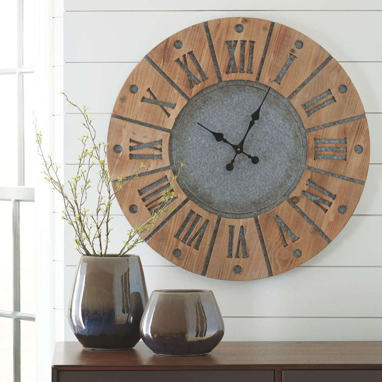 Payson - Antique Gray / Natural - Wall Clock Tony's Home Furnishings Furniture. Beds. Dressers. Sofas.