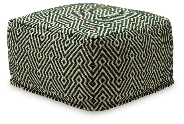 Abacy - Green / Ivory - Pouf - Tony's Home Furnishings