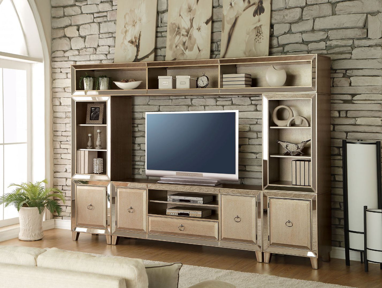 Voeville - Entertainment Center - Antique Gold - Tony's Home Furnishings