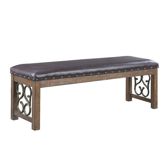 Raphaela - Bench - Black PU & Weathered Cherry Finish - Tony's Home Furnishings