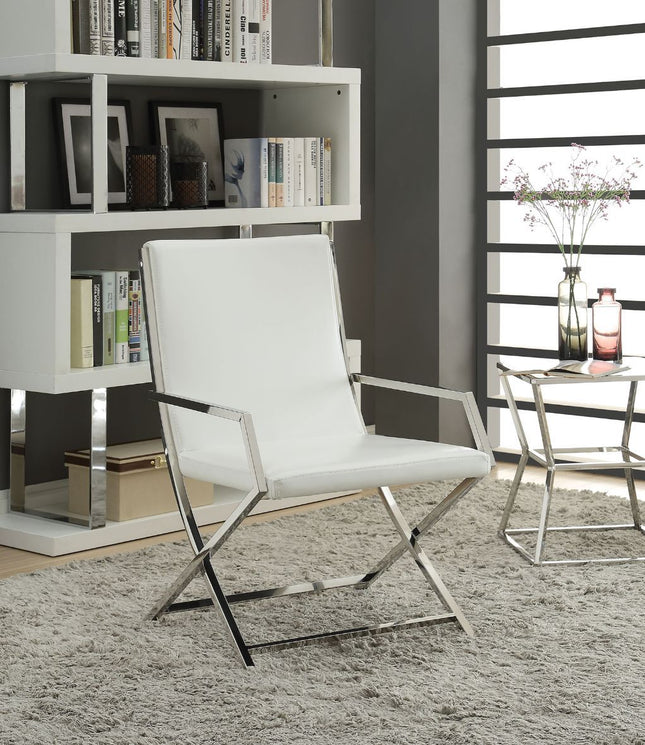 Rafael - Accent Chair - White PU & Stainless Steel - 35" - Tony's Home Furnishings