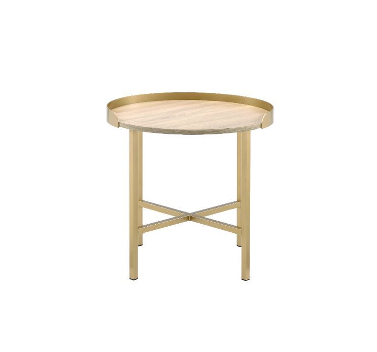 Mithea - End Table - Oak Table Top & Gold Finish - Tony's Home Furnishings
