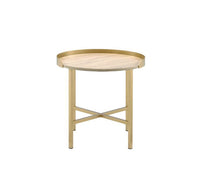 Mithea - End Table - Oak Table Top & Gold Finish - Tony's Home Furnishings
