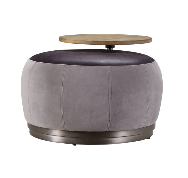 Decapree - Ottoman - Antique Slate Top Grain Leather & Gray Velvet - Tony's Home Furnishings