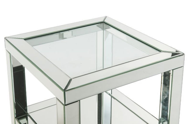 Noralie - End Table With Glass Top - Mirrored & Faux Diamonds - 24" - Tony's Home Furnishings