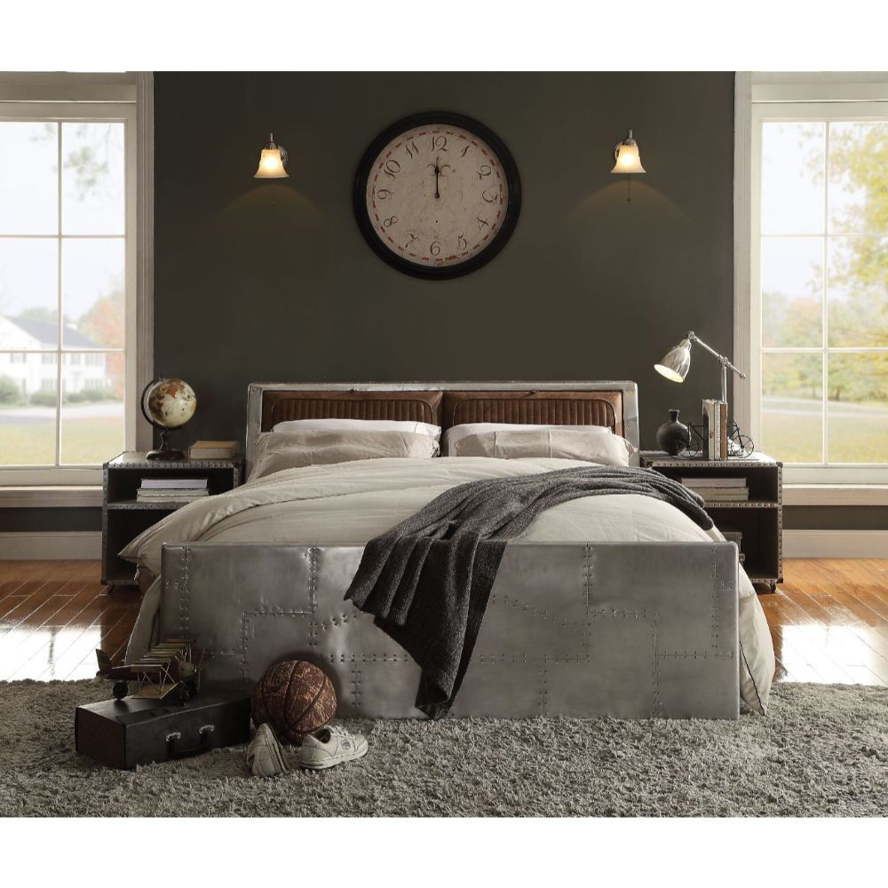 Brancaster - Queen Bed - Retro Brown Top Grain Leather & Aluminum - Tony's Home Furnishings