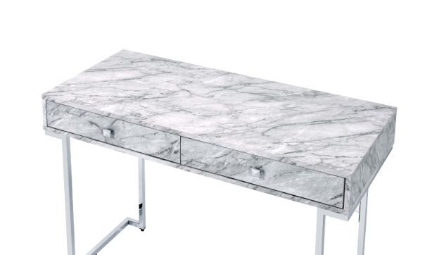 Tigress - Writing Desk - White Printed Faux Marble & Chrome Finish - Tony's Home Furnishings