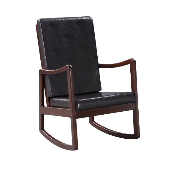 Raina - Rocking Chair - Dark Brown PU & Espresso Finish - Tony's Home Furnishings