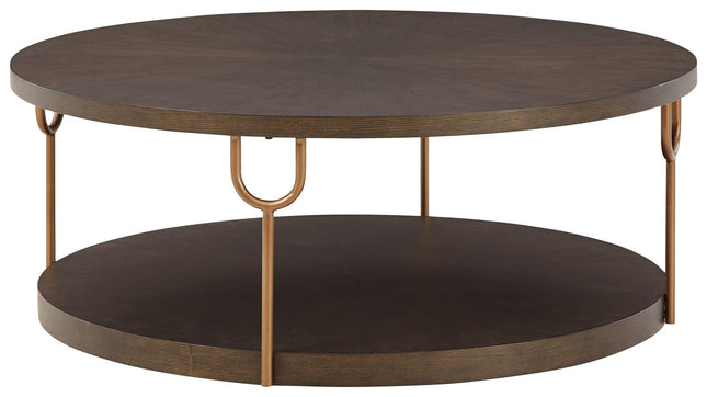 Brazburn - Dark Brown / Gold Finish - Round Cocktail Table Signature Design by Ashley® Yakima WA