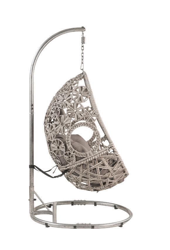 Sigar - Patio Swing Chair - Light Gray Fabric & Wicker - Tony's Home Furnishings