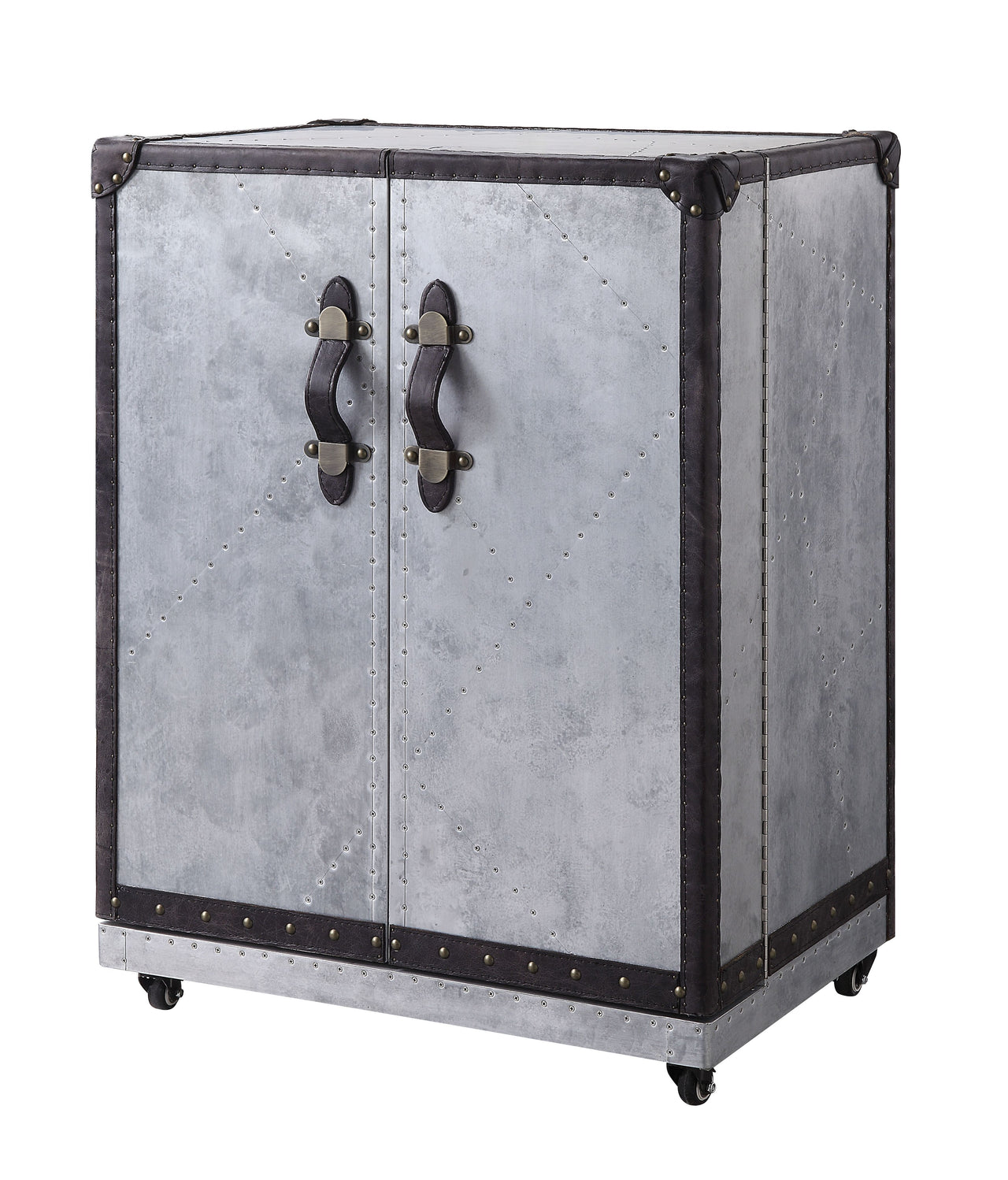 Brancaster - Wine Cabinet - Antique Ebony Top Grain Leather & Aluminum - Tony's Home Furnishings