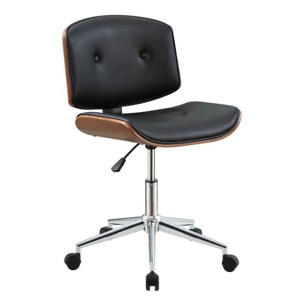 Camila - Office Chair - Black PU & Walnut - 36" - Tony's Home Furnishings