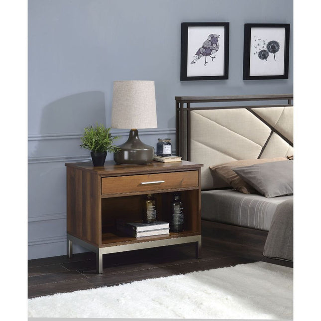 Sterret Accent Table - Walnut & Satin Plated - Tony's Home Furnishings