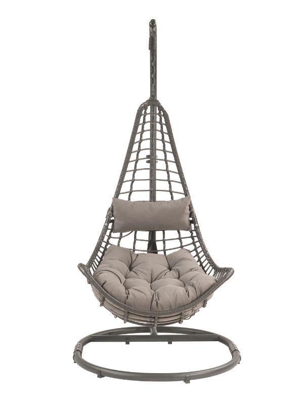 Uzae - Patio Swing Chair - Gray Fabric & Charcaol Wicker - Tony's Home Furnishings