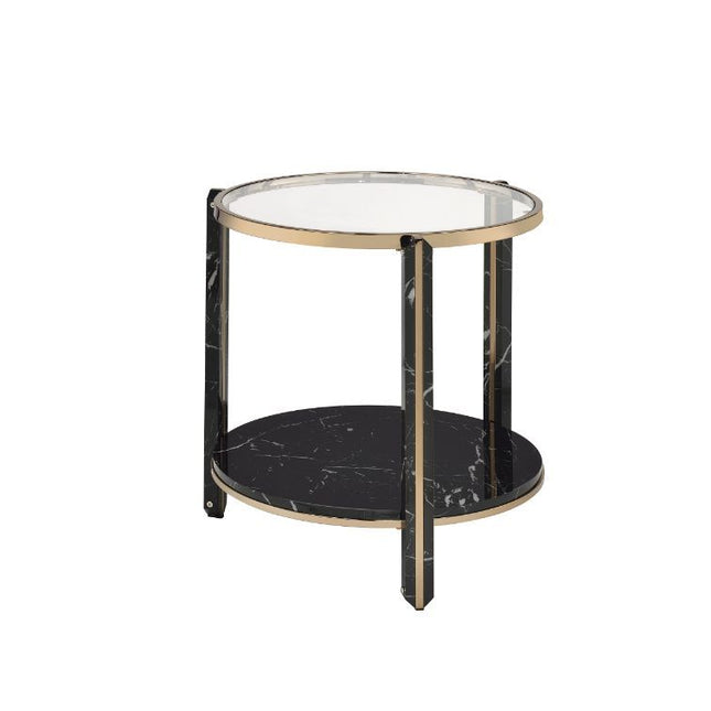 Thistle - End Table - Clear Glass, Faux Black Marble & Champagne Finish - Tony's Home Furnishings