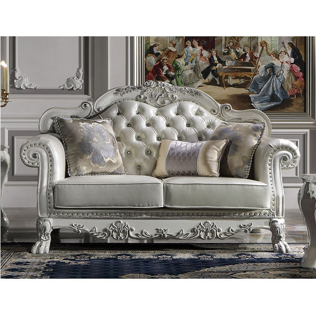 Dresden Loveseat - PU & Bone White Finish - Tony's Home Furnishings