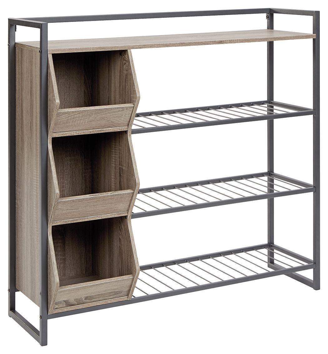 Maccenet - Grayish Brown / Gunmetal - Shoe Rack Tony's Home Furnishings Furniture. Beds. Dressers. Sofas.