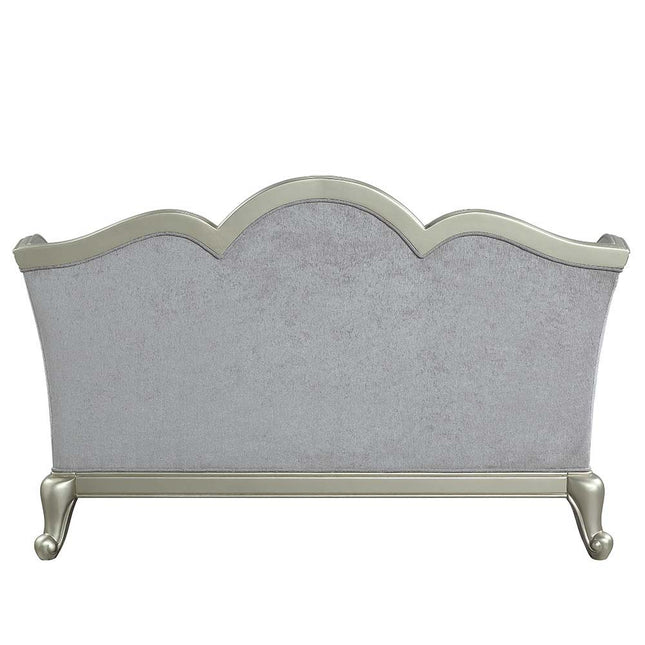 Qunsia - Loveseat - Light Gray Linen & Champagne Finish - Tony's Home Furnishings