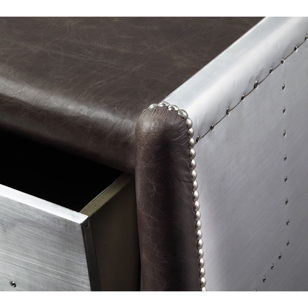 Brancaster - Desk - Distress Chocolate Top Grain Leather & Aluminum - Tony's Home Furnishings
