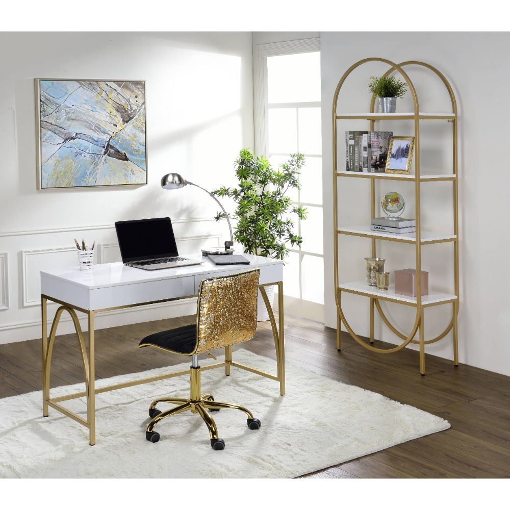 Lightmane - Desk - White High Gloss & Gold - Tony's Home Furnishings