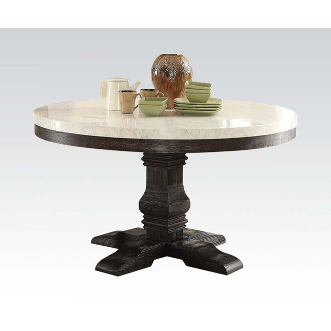 Nolan - Dining Table - White Marble & Salvage Dark Oak - 30" - Tony's Home Furnishings