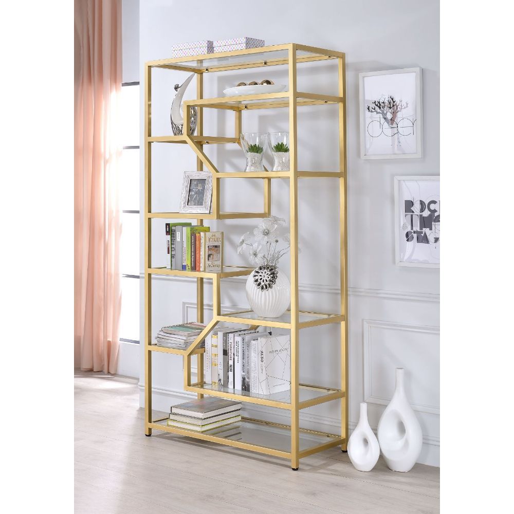 Lecanga- Bookshelf - Gold & Clear Glass - Tony's Home Furnishings