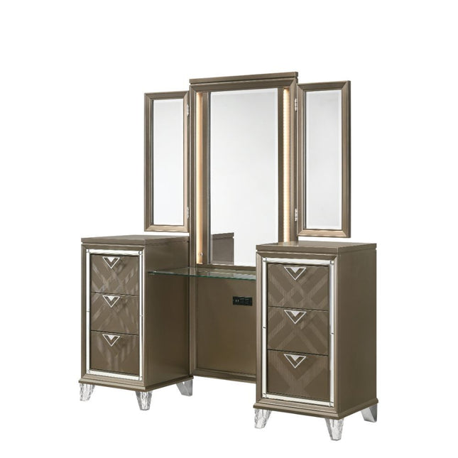 Skylar - Vanity Desk - Led & Dark Champagne - Tony's Home Furnishings