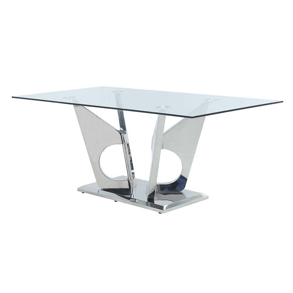 Azriel - Dining Table - Clear Glass & Mirrored Silver Finish - Tony's Home Furnishings