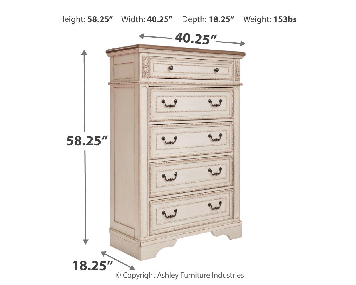 Realyn - White / Brown / Beige - Five Drawer Chest - Tony's Home Furnishings