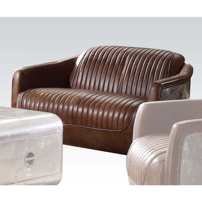 Brancaster - Loveseat - Retro Brown Top Grain Leather & Aluminum - Tony's Home Furnishings