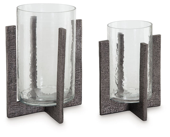 Garekton - Clear / Pewter Finish - Candle Holder Set (Set of 2) Signature Design by Ashley® 