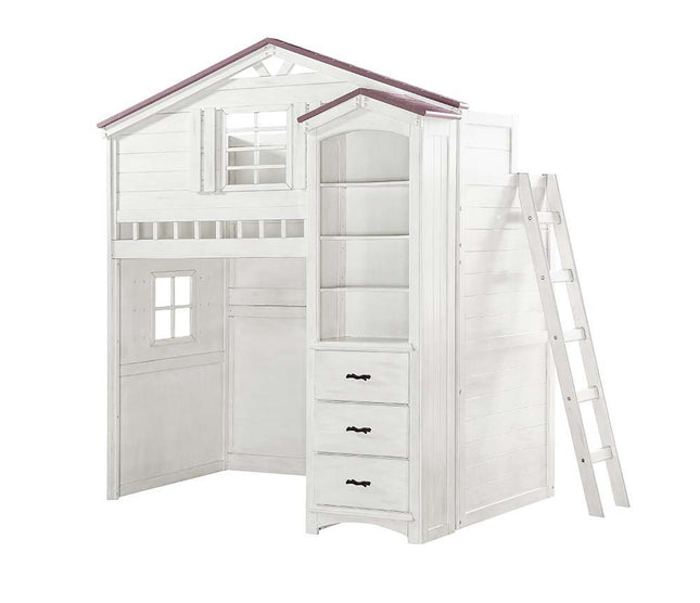 Tree House - Twin Loft Bed - Pink & White Finish - Tony's Home Furnishings