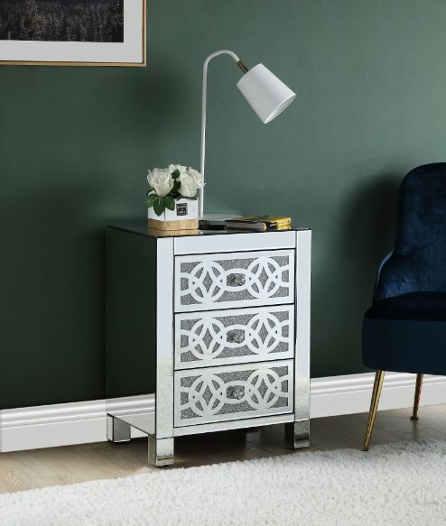 Noralie - Accent Table With 3 Drawers - Mirrored & Faux Diamonds - Tony's Home Furnishings