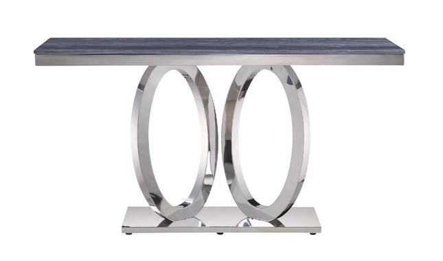 Zasir - Accent Table - Gray Printed Faux Marble & Mirrored Silver Finish - Tony's Home Furnishings