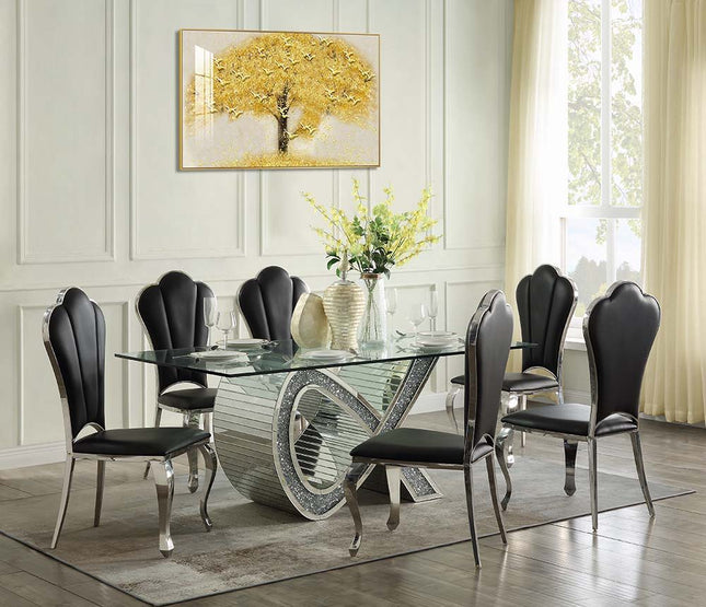 Noralie - Dining Table - Mirrored & Faux Diamonds - Glass - Tony's Home Furnishings