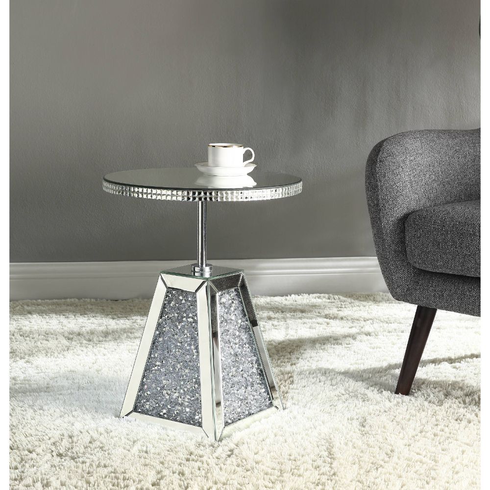 Noralie - Accent Table - Mirrored & Faux Diamonds - 20" - Tony's Home Furnishings
