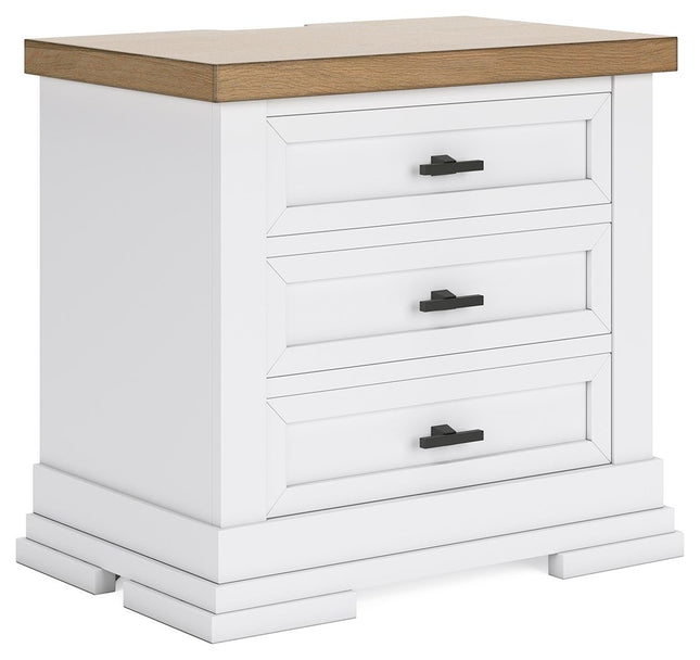 Ashbryn - White / Natural - Three Drawer Night Stand - Tony's Home Furnishings