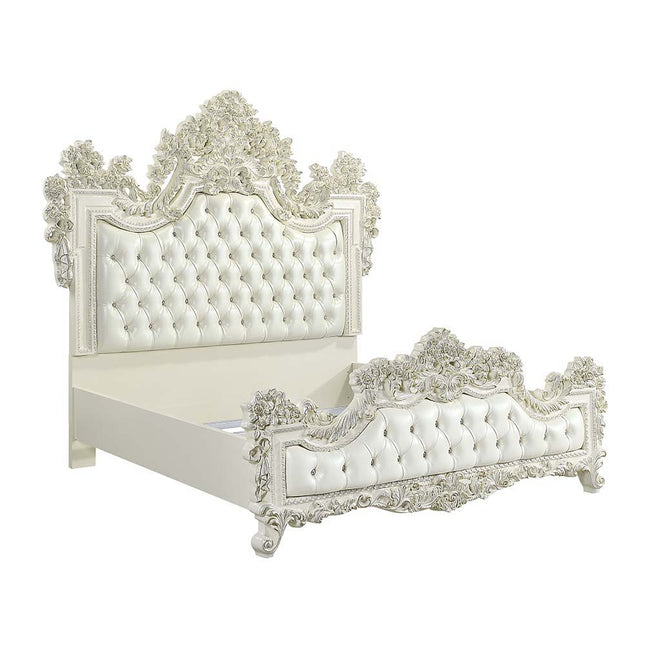 Adara - Eastern King Bed - White PU & Antique White Finish - Tony's Home Furnishings