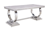Zander - Dining Table - White Printed Faux Marble & Mirrored Silver Finish - Tony's Home Furnishings