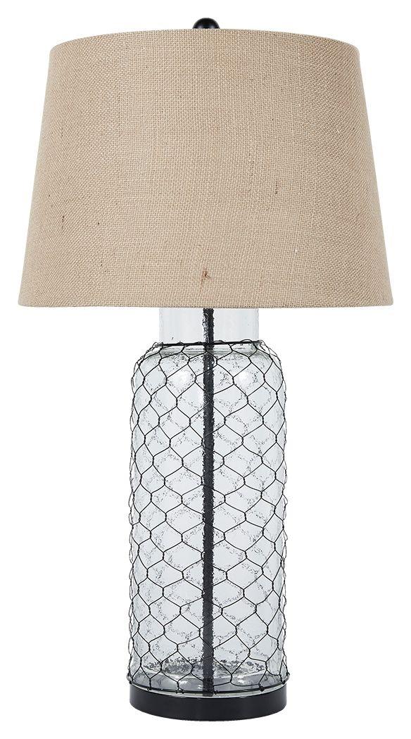 Sharmayne - White - Glass Table Lamp  - Wrapped With Wire Tony's Home Furnishings Furniture. Beds. Dressers. Sofas.