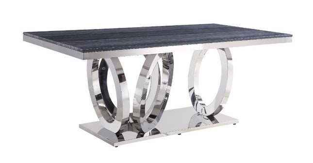 Nasir - Dining Table - Gray Printed Faux Marble & Mirrored Silver Finish - Tony's Home Furnishings