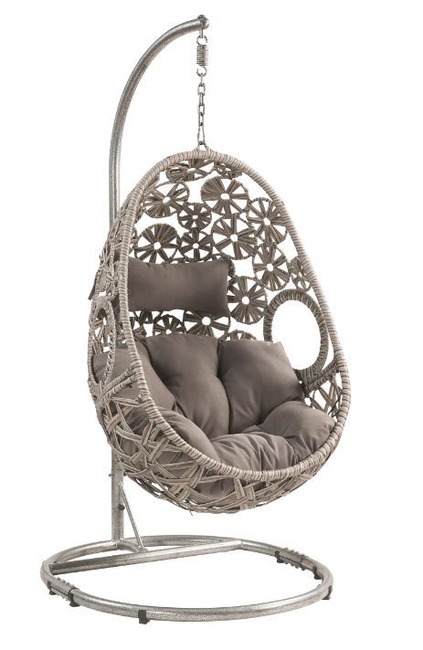 Sigar - Patio Swing Chair - Light Gray Fabric & Wicker - Tony's Home Furnishings