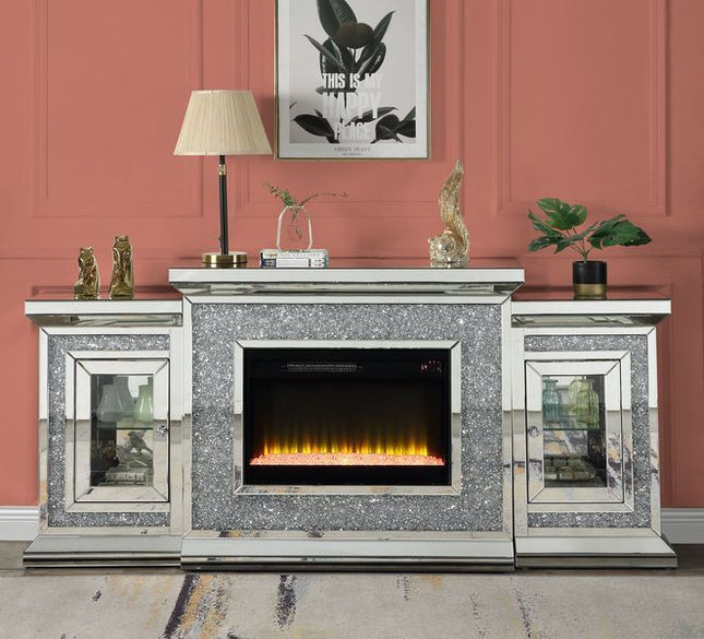 Noralie - Fireplace - Mirrored & Faux Diamonds - 39" - Tony's Home Furnishings