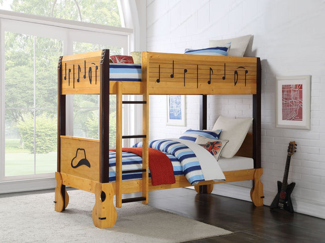 Petrus - Twin Over Twin Bunk Bed - Honey Oak & Espresso - Tony's Home Furnishings