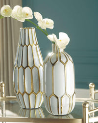 Thumbnail for Mohsen - Gold Finish / White - Vase Set (Set of 2) Tony's Home Furnishings Furniture. Beds. Dressers. Sofas.