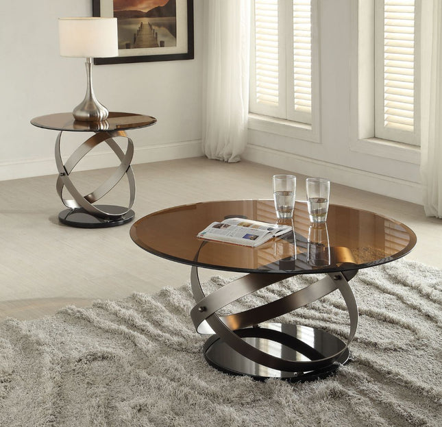 Olly - Coffee Table - Satin/Black & Smoky Glass - Tony's Home Furnishings