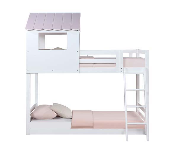 Solenne Twin Over Twin Bunk Bed - White & Pink Finish - Tony's Home Furnishings