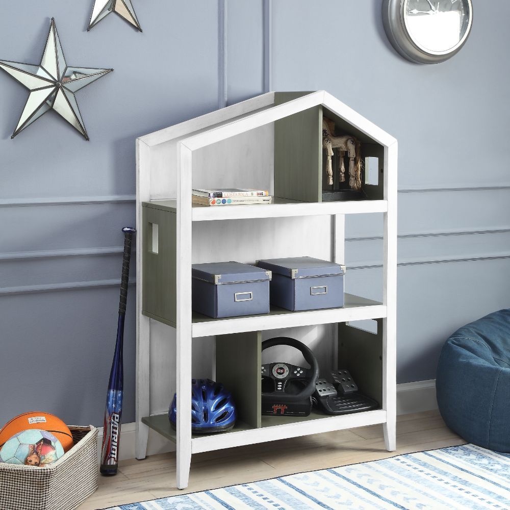 Doll - Cottage Bookshelf - Weathered White & Washed Gray - 50" - Tony's Home Furnishings