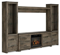 Thumbnail for Trinell - Brown - 4-Piece Entertainment Center With Faux Firebrick Fireplace Insert Tony's Home Furnishings Furniture. Beds. Dressers. Sofas.